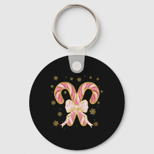 Retro Coquette Bow Candy Cane Christmas Season Wom Key Ring