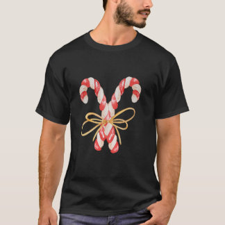 Retro Coquette Bow Candy Cane Christmas Season Wom T-Shirt