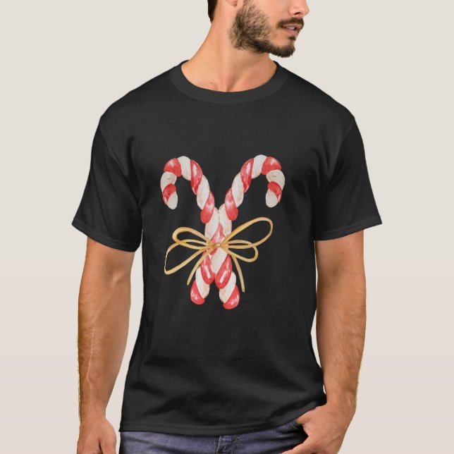 Retro Coquette Bow Candy Cane Christmas Season Wom T-Shirt (Front)