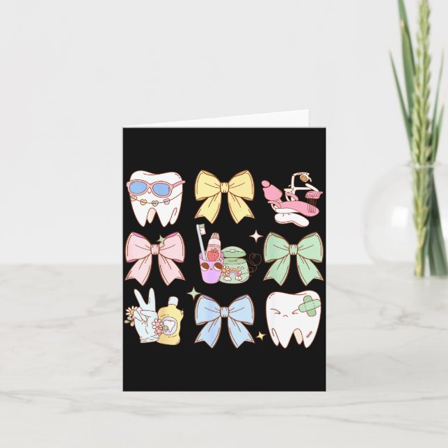 Retro Coquette Bow Dental Hygienist Teeth Dentist  Card (Front)