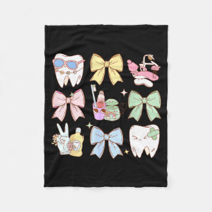 Retro Coquette Bow Dental Hygienist Teeth Dentist Fleece Blanket