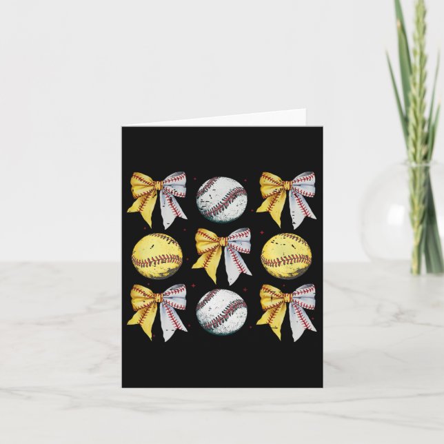 Retro Coquette Bow Funny Game Day Baseball Softbal Card (Front)
