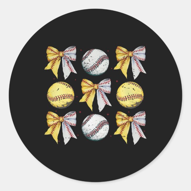 Retro Coquette Bow Funny Game Day Baseball Softbal Classic Round Sticker (Front)