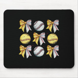 Retro Coquette Bow Funny Game Day Baseball Softbal Mouse Pad