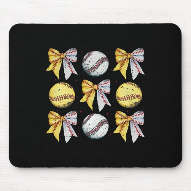 Retro Coquette Bow Funny Game Day Baseball Softbal Mouse Pad (Front)