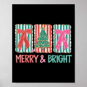 Retro Coquette Bow Merry And Bright Christmas Tree Poster