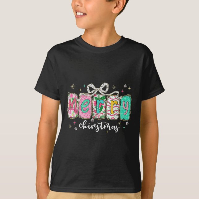Retro Coquette Bow Merry Christmas Holiday Funny F T-Shirt (Front)