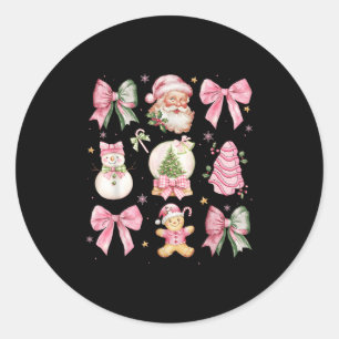 Retro Coquette Bow Nk Christmas Tree Snowman Xmas  Classic Round Sticker