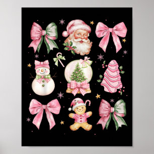 Retro Coquette Bow Nk Christmas Tree Snowman Xmas  Poster