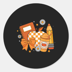 Retro Coquette Bow Pencil Teacher Fall Season Than Classic Round Sticker