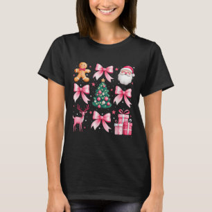 Retro Coquette Bow Pink Christmas Tree Women Kids T-Shirt