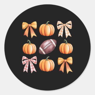 Retro Coquette Bow Pumpkin American Football Thank Classic Round Sticker