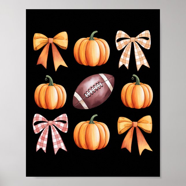 Retro Coquette Bow Pumpkin American Football Thank Poster (Front)