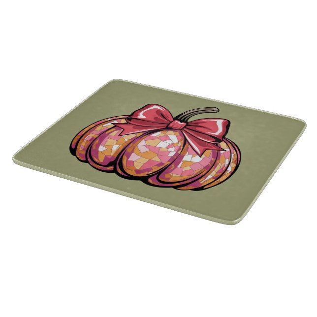 Retro Coquette Bow Pumpkin Fall Vibes Season Cutting Board (Corner)
