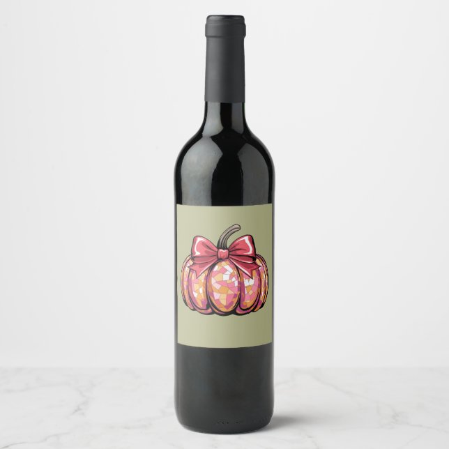 Retro Coquette Bow Pumpkin Fall Vibes Season Wine Label (Front)