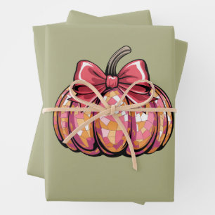 Retro Coquette Bow Pumpkin Fall Vibes Season Wrapping Paper Sheet