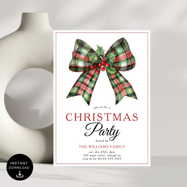  Retro Coquette Bow Script Christmas Tree Party Invitation (Creator Uploaded)