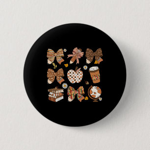 Retro Coquette Bow Teacher Coffee Book Thanksgivin 6 Cm Round Badge