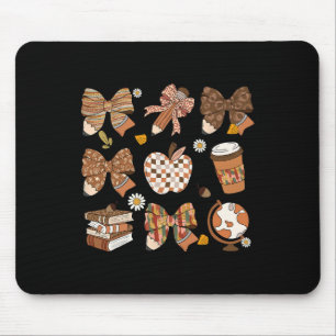 Retro Coquette Bow Teacher Coffee Book Thanksgivin Mouse Pad