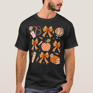Retro Coquette Bow Teacher Fall Autumn Thanksgivin T-Shirt