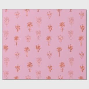 Retro Coquette Cactus & Palm Trees with Pink Bows  Wrapping Paper
