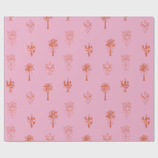 Retro Coquette Cactus & Palm Trees with Pink Bows Wrapping Paper