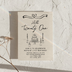 Retro Coquette Cake Hello Twenty One Birthday Invitation
