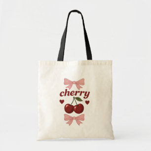Retro Coquette Cherry & Bow Tote Bag