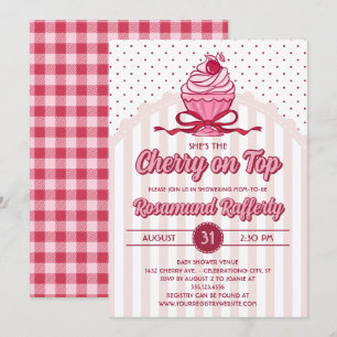 Retro Coquette Cherry on Top Girl Baby Shower Invitation