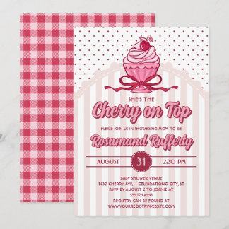 Retro Coquette Cherry on Top Girl Baby Shower Invitation