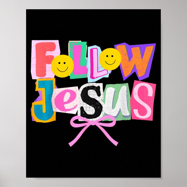 Retro Coquette Cute Follow Jesus Bible Verse Faith Poster (Front)