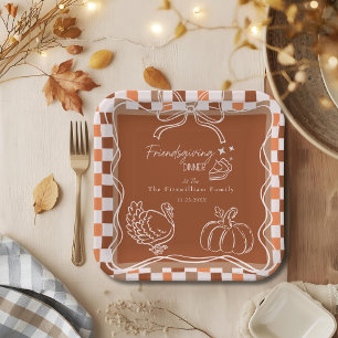 Retro Coquette Friendsgiving dinner Thanksgiving Paper Plate