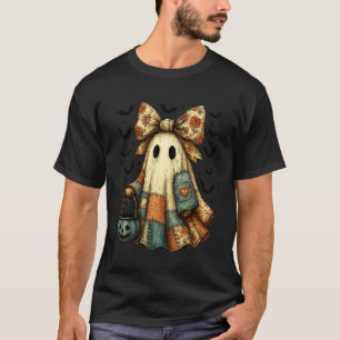 Retro Coquette Halloween Blue Denim Ghost Floral P T-Shirt