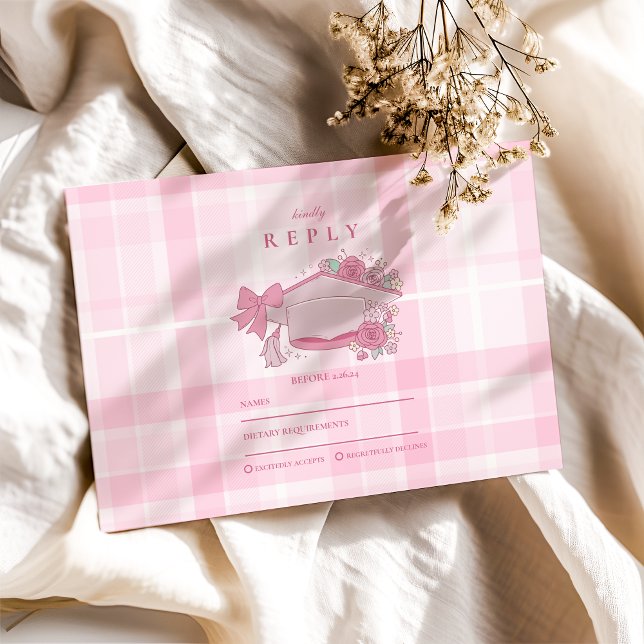 Retro Coquette Pink Bow Graduation RSVP Card (Creator Uploaded)