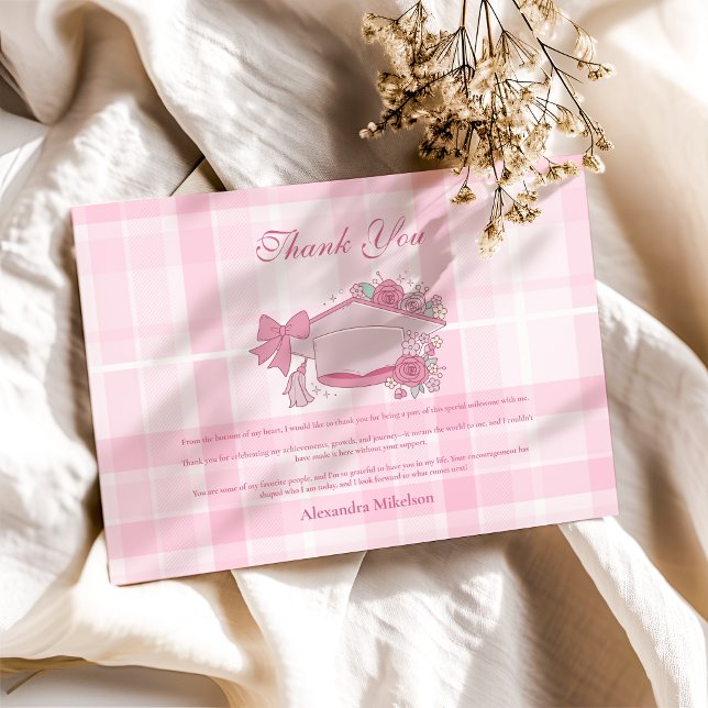 Retro Coquette Pink Bow Graduation Thank You Card (Creator Uploaded)