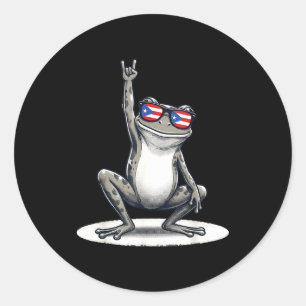Retro coqui frog rock music puerto rico flag taino classic round sticker
