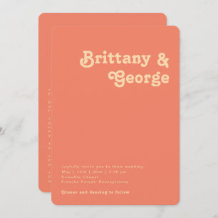Retro Coral All In One Rounded Edges Wedding Invitation
