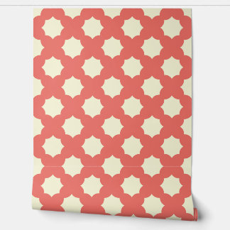 Retro Coral Geometric Floral Wallpaper