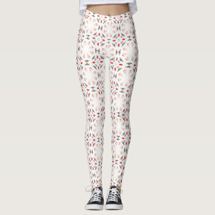 Retro Coral Peach Geometric Pattern Leggings