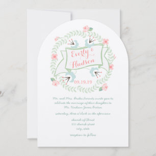 Retro Coral Pink Blue Green Vintage Floral Invitation
