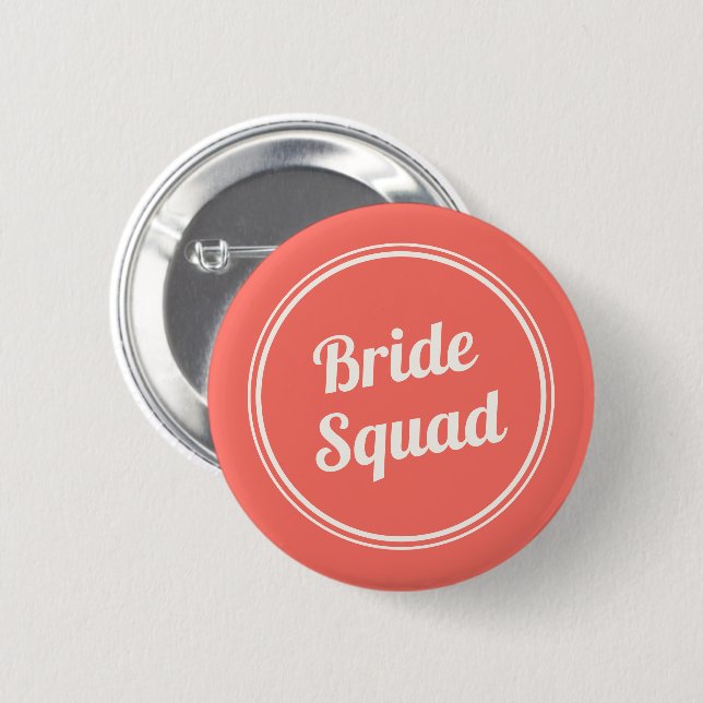 Retro Coral Red Bride Squad Bridesmaid Button (Front & Back)