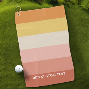 Retro Coral Sunset Stripes Minimal Sans Serif Name Golf Towel