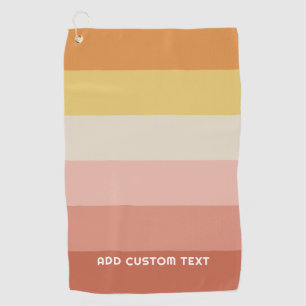 Retro Coral Sunset Stripes Minimal Sans Serif Name Golf Towel