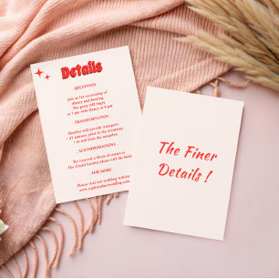 Retro Coral Typography Wedding Details Enclosure Card