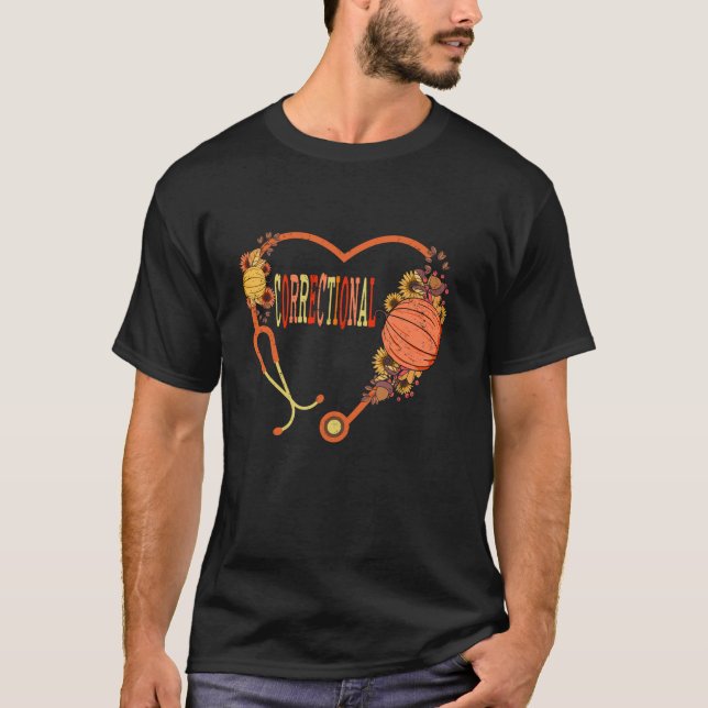 Retro Correctional Nurse Stethoscope Heart Thanksg T-Shirt (Front)