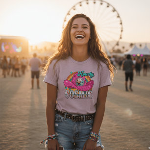 Retro Cosmic Cowgirl Pink Disco Ball Cowboy Hat Sp T-Shirt