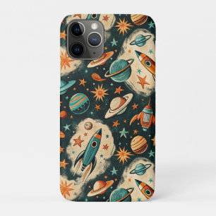 Retro Cosmic Rocket Comic Teal Gold Starburst iPhone 11 Pro Case