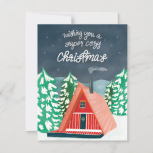 Retro Cosy Cabin in the Woods Christmas Card