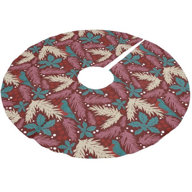 Retro Cosy Christmas Pattern Brushed Polyester Tree Skirt (Angled)