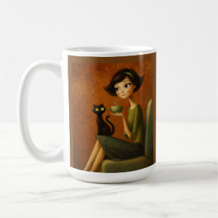 Retro Cosy Morning Black Cat Aesthetic  Coffee Mug